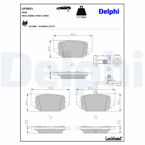 Bremsbelagsatz, Scheibenbremse DELPHI LP3951 Bild Bremsbelagsatz, Scheibenbremse DELPHI LP3951