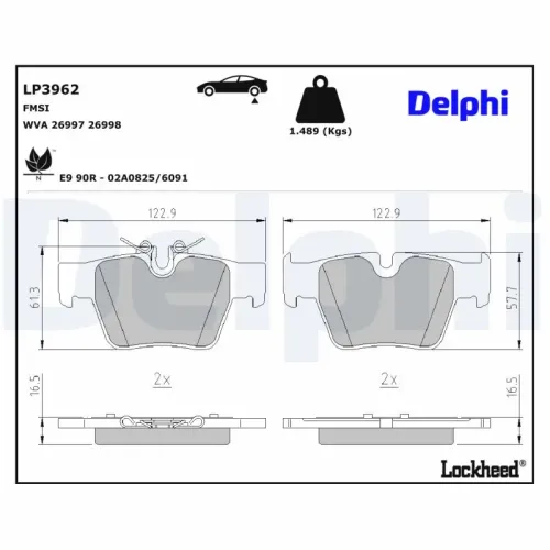 Bremsbelagsatz, Scheibenbremse Hinterachse DELPHI LP3962 Bild Bremsbelagsatz, Scheibenbremse Hinterachse DELPHI LP3962