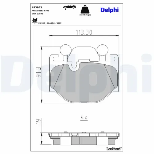 Bremsbelagsatz, Scheibenbremse DELPHI LP3963 Bild Bremsbelagsatz, Scheibenbremse DELPHI LP3963