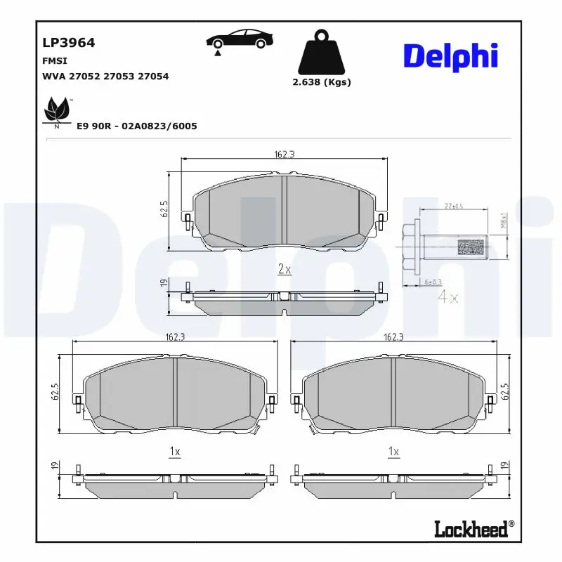 Bremsbelagsatz, Scheibenbremse Vorderachse DELPHI LP3964