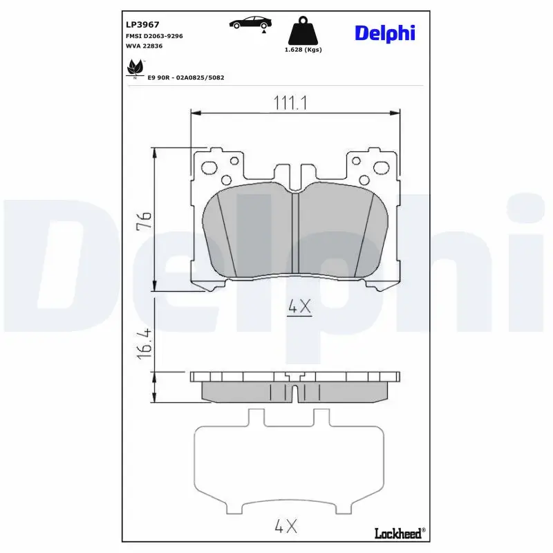 Bremsbelagsatz, Scheibenbremse Hinterachse DELPHI LP3967