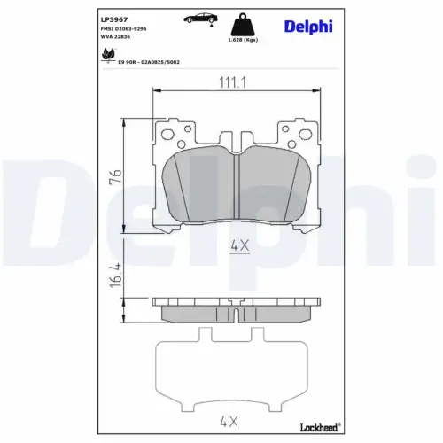 Bremsbelagsatz, Scheibenbremse Hinterachse DELPHI LP3967 Bild Bremsbelagsatz, Scheibenbremse Hinterachse DELPHI LP3967
