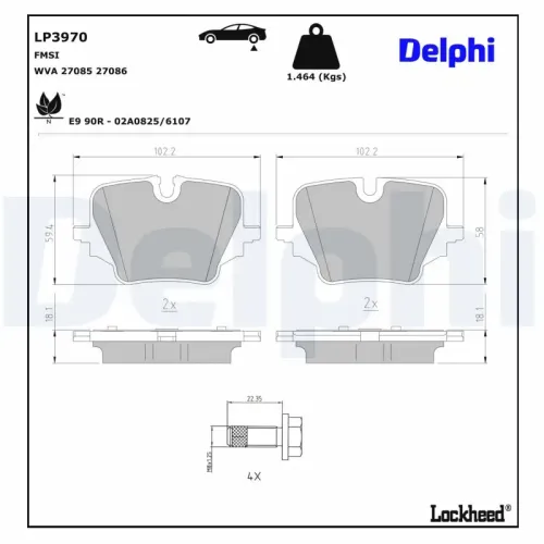 Bremsbelagsatz, Scheibenbremse Hinterachse DELPHI LP3970 Bild Bremsbelagsatz, Scheibenbremse Hinterachse DELPHI LP3970