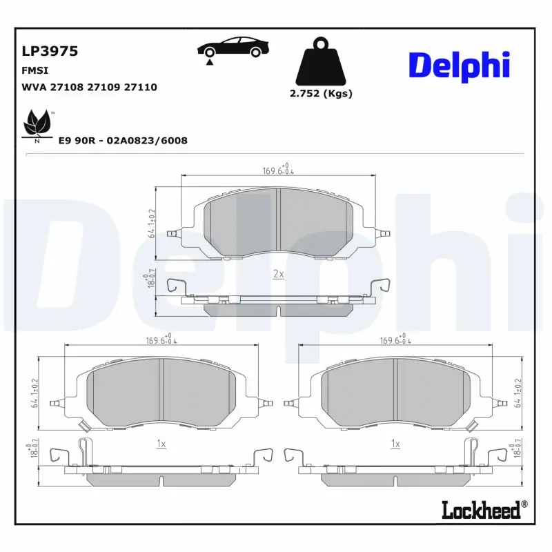 Bremsbelagsatz, Scheibenbremse Vorderachse DELPHI LP3975