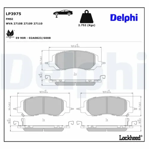 Bremsbelagsatz, Scheibenbremse Vorderachse DELPHI LP3975 Bild Bremsbelagsatz, Scheibenbremse Vorderachse DELPHI LP3975