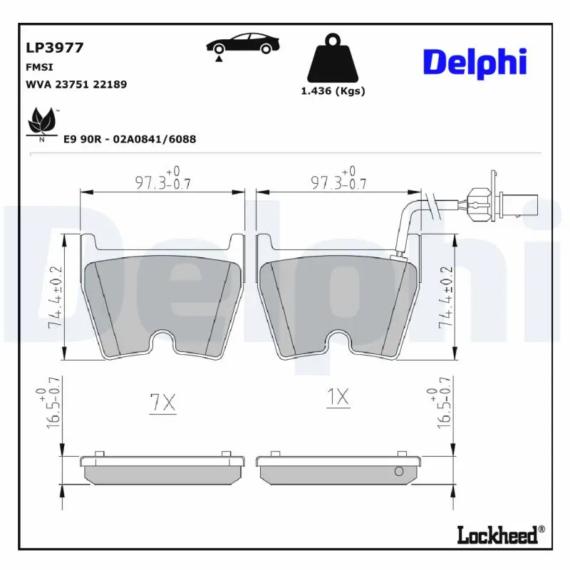 Bremsbelagsatz, Scheibenbremse Vorderachse DELPHI LP3977