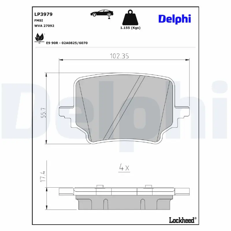 Bremsbelagsatz, Scheibenbremse Hinterachse DELPHI LP3979