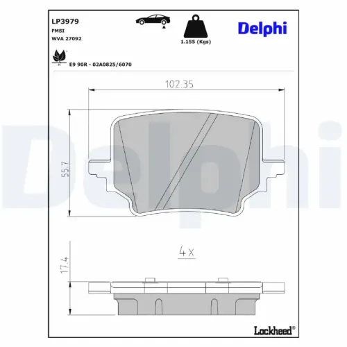Bremsbelagsatz, Scheibenbremse Hinterachse DELPHI LP3979 Bild Bremsbelagsatz, Scheibenbremse Hinterachse DELPHI LP3979