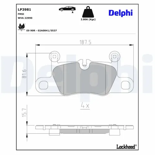 Bremsbelagsatz, Scheibenbremse Hinterachse DELPHI LP3981 Bild Bremsbelagsatz, Scheibenbremse Hinterachse DELPHI LP3981