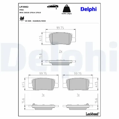 Bremsbelagsatz, Scheibenbremse Hinterachse DELPHI LP3982 Bild Bremsbelagsatz, Scheibenbremse Hinterachse DELPHI LP3982