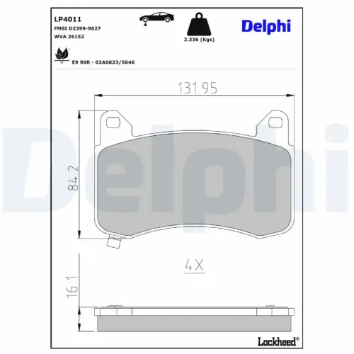 Bremsbelagsatz, Scheibenbremse DELPHI LP4011 Bild Bremsbelagsatz, Scheibenbremse DELPHI LP4011