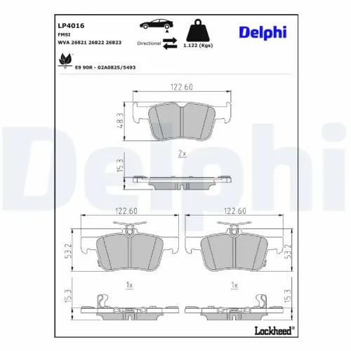 Bremsbelagsatz, Scheibenbremse Vorderachse DELPHI LP4016 Bild Bremsbelagsatz, Scheibenbremse Vorderachse DELPHI LP4016