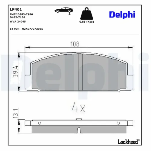 Bremsbelagsatz, Scheibenbremse Hinterachse DELPHI LP401 Bild Bremsbelagsatz, Scheibenbremse Hinterachse DELPHI LP401