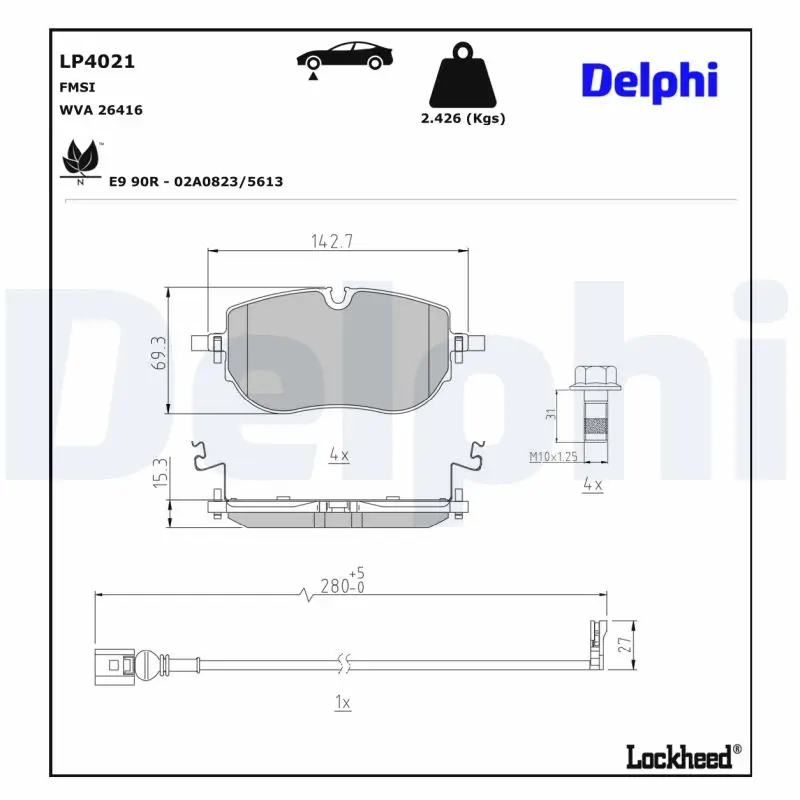 Bremsbelagsatz, Scheibenbremse Vorderachse DELPHI LP4021