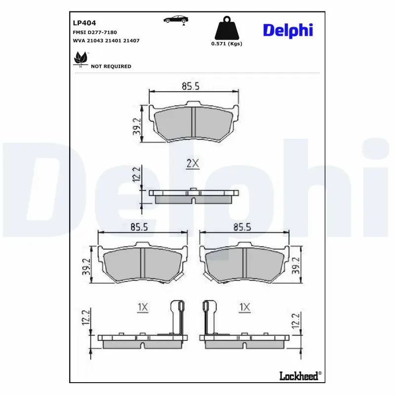Bremsbelagsatz, Scheibenbremse Hinterachse DELPHI LP404