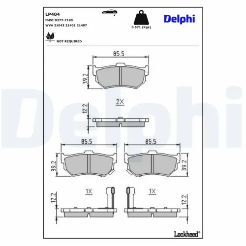 Bremsbelagsatz, Scheibenbremse Hinterachse DELPHI LP404 Bild Bremsbelagsatz, Scheibenbremse Hinterachse DELPHI LP404