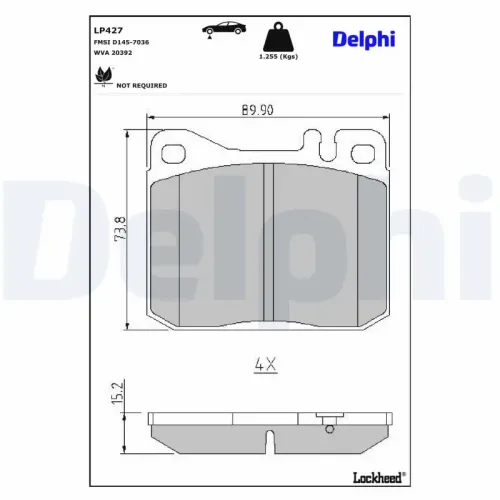 Bremsbelagsatz, Scheibenbremse Vorderachse DELPHI LP427 Bild Bremsbelagsatz, Scheibenbremse Vorderachse DELPHI LP427