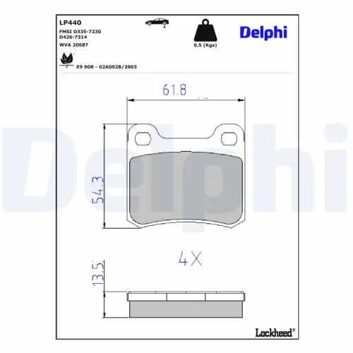 Bremsbelagsatz, Scheibenbremse Hinterachse DELPHI LP440 Bild Bremsbelagsatz, Scheibenbremse Hinterachse DELPHI LP440