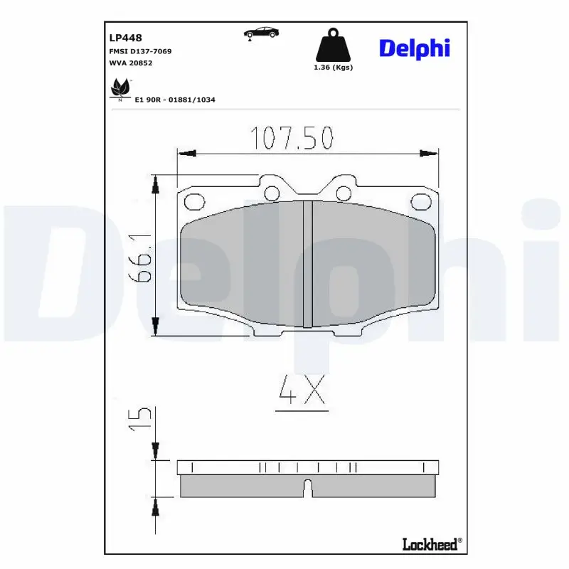 Bremsbelagsatz, Scheibenbremse Vorderachse DELPHI LP448