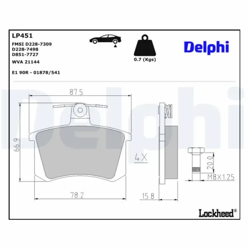 Bremsbelagsatz, Scheibenbremse DELPHI LP451 Bild Bremsbelagsatz, Scheibenbremse DELPHI LP451