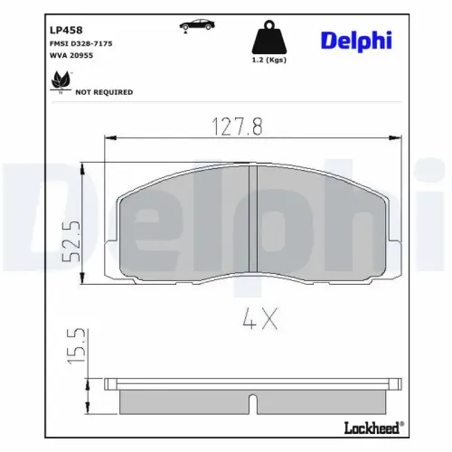 Bremsbelagsatz, Scheibenbremse Vorderachse DELPHI LP458 Bild Bremsbelagsatz, Scheibenbremse Vorderachse DELPHI LP458
