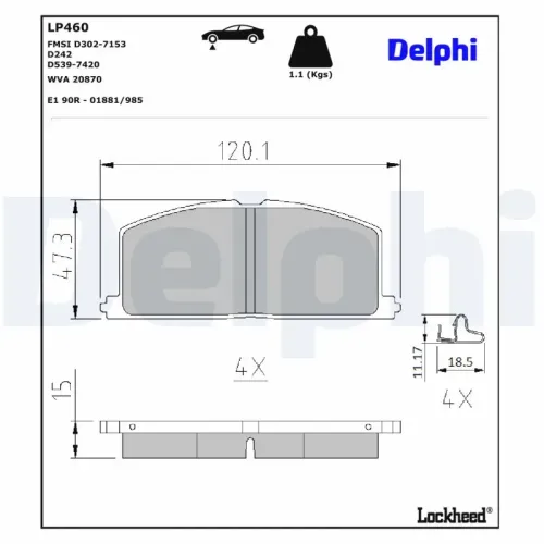 Bremsbelagsatz, Scheibenbremse Vorderachse DELPHI LP460 Bild Bremsbelagsatz, Scheibenbremse Vorderachse DELPHI LP460