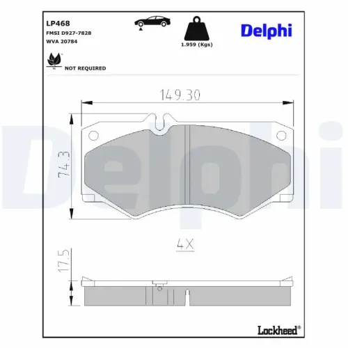 Bremsbelagsatz, Scheibenbremse DELPHI LP468 Bild Bremsbelagsatz, Scheibenbremse DELPHI LP468
