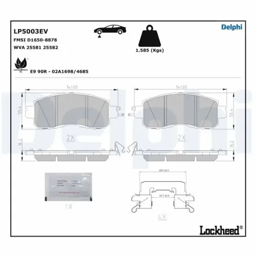 Bremsbelagsatz, Scheibenbremse Vorderachse DELPHI LP5003EV Bild Bremsbelagsatz, Scheibenbremse Vorderachse DELPHI LP5003EV