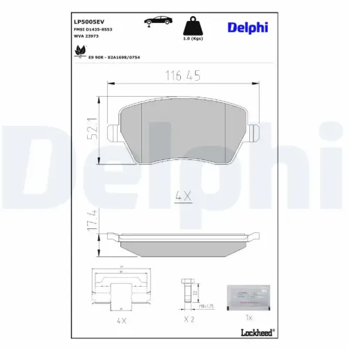 Bremsbelagsatz, Scheibenbremse DELPHI LP5005EV Bild Bremsbelagsatz, Scheibenbremse DELPHI LP5005EV