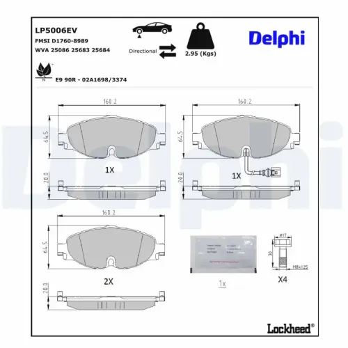 Bremsbelagsatz, Scheibenbremse Vorderachse DELPHI LP5006EV Bild Bremsbelagsatz, Scheibenbremse Vorderachse DELPHI LP5006EV