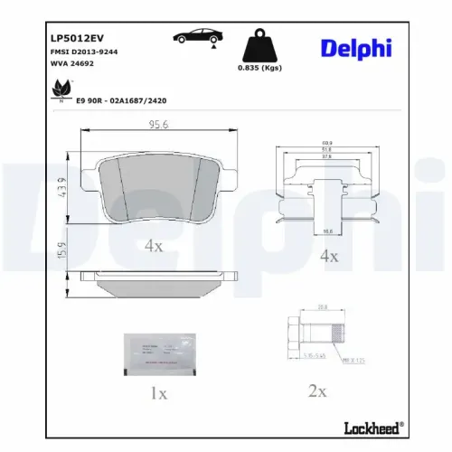 Bremsbelagsatz, Scheibenbremse Hinterachse DELPHI LP5012EV Bild Bremsbelagsatz, Scheibenbremse Hinterachse DELPHI LP5012EV