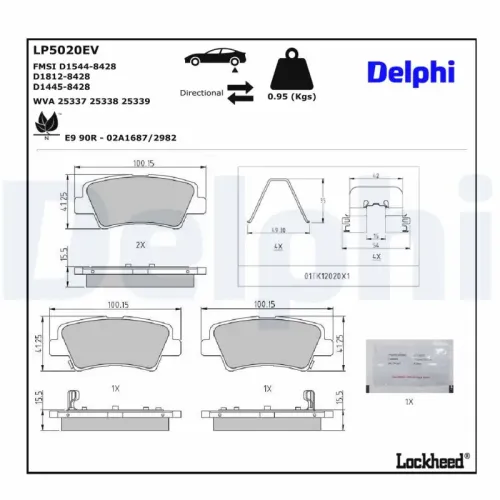 Bremsbelagsatz, Scheibenbremse Hinterachse DELPHI LP5020EV Bild Bremsbelagsatz, Scheibenbremse Hinterachse DELPHI LP5020EV