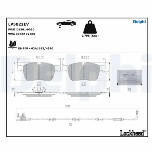 Bremsbelagsatz, Scheibenbremse Vorderachse Vorderachse DELPHI LP5022EV Bild Bremsbelagsatz, Scheibenbremse Vorderachse Vorderachse DELPHI LP5022EV