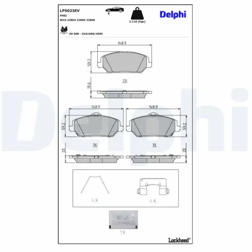 Bremsbelagsatz, Scheibenbremse DELPHI LP5023EV Bild Bremsbelagsatz, Scheibenbremse DELPHI LP5023EV