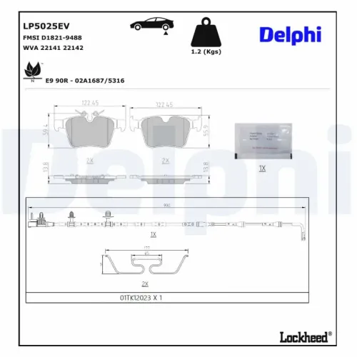 Bremsbelagsatz, Scheibenbremse DELPHI LP5025EV Bild Bremsbelagsatz, Scheibenbremse DELPHI LP5025EV
