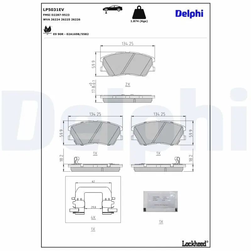 Bremsbelagsatz, Scheibenbremse Vorderachse DELPHI LP5031EV