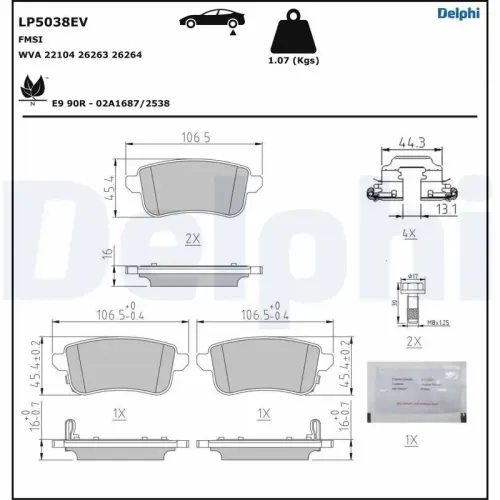 Bremsbelagsatz, Scheibenbremse Hinterachse DELPHI LP5038EV Bild Bremsbelagsatz, Scheibenbremse Hinterachse DELPHI LP5038EV