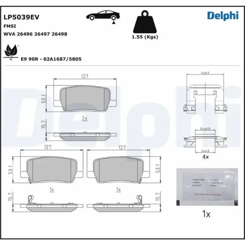 Bremsbelagsatz, Scheibenbremse Hinterachse DELPHI LP5039EV Bild Bremsbelagsatz, Scheibenbremse Hinterachse DELPHI LP5039EV