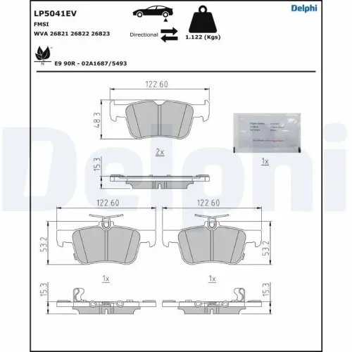 Bremsbelagsatz, Scheibenbremse Hinterachse DELPHI LP5041EV Bild Bremsbelagsatz, Scheibenbremse Hinterachse DELPHI LP5041EV