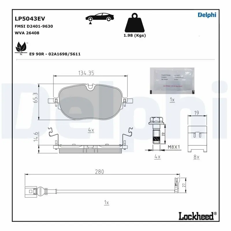 Bremsbelagsatz, Scheibenbremse Vorderachse DELPHI LP5043EV