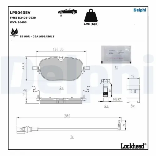 Bremsbelagsatz, Scheibenbremse Vorderachse DELPHI LP5043EV Bild Bremsbelagsatz, Scheibenbremse Vorderachse DELPHI LP5043EV