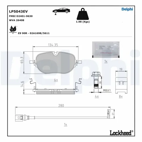 Bremsbelagsatz, Scheibenbremse Vorderachse DELPHI LP5043EV Bild Bremsbelagsatz, Scheibenbremse Vorderachse DELPHI LP5043EV