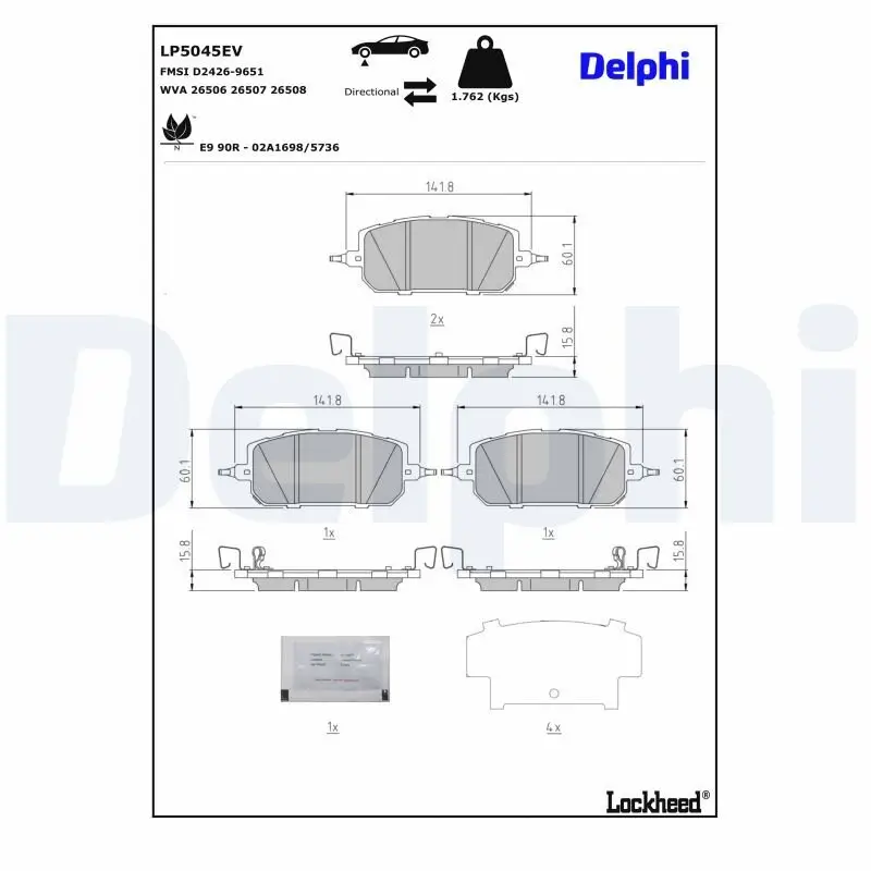 Bremsbelagsatz, Scheibenbremse DELPHI LP5045EV