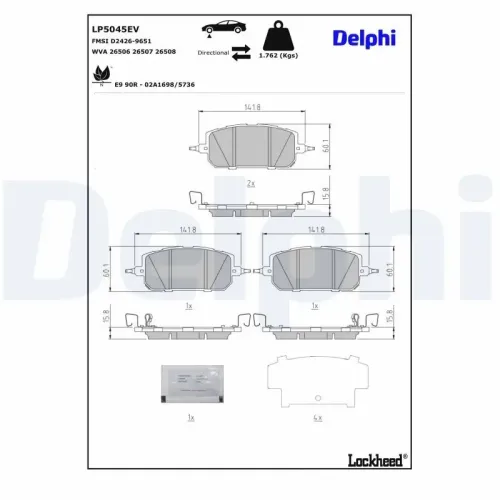 Bremsbelagsatz, Scheibenbremse DELPHI LP5045EV Bild Bremsbelagsatz, Scheibenbremse DELPHI LP5045EV