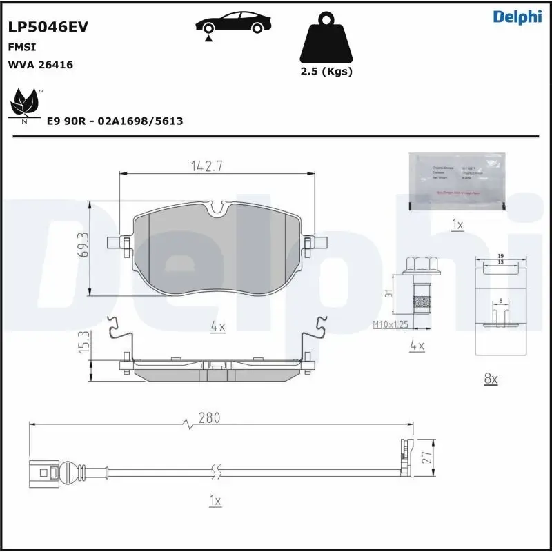 Bremsbelagsatz, Scheibenbremse DELPHI LP5046EV