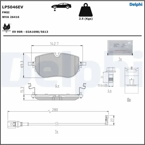 Bremsbelagsatz, Scheibenbremse Vorderachse DELPHI LP5046EV Bild Bremsbelagsatz, Scheibenbremse Vorderachse DELPHI LP5046EV