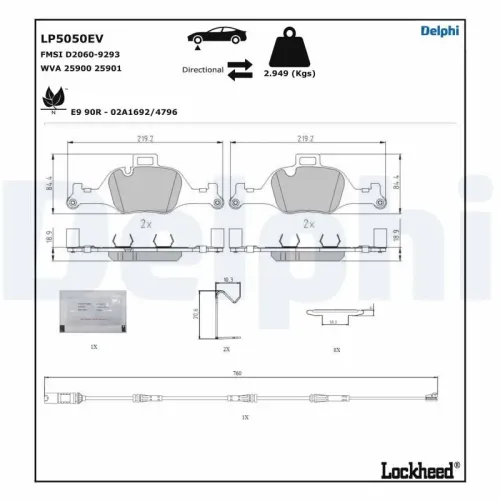 Bremsbelagsatz, Scheibenbremse Vorderachse DELPHI LP5050EV Bild Bremsbelagsatz, Scheibenbremse Vorderachse DELPHI LP5050EV