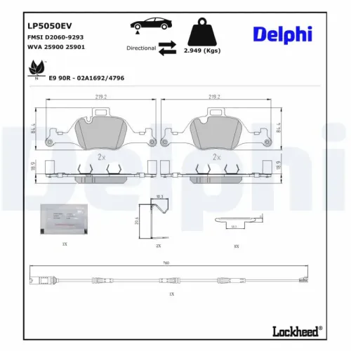 Bremsbelagsatz, Scheibenbremse Vorderachse DELPHI LP5050EV Bild Bremsbelagsatz, Scheibenbremse Vorderachse DELPHI LP5050EV