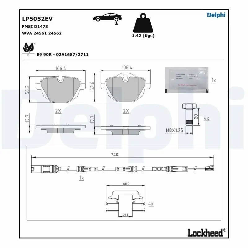 Bremsbelagsatz, Scheibenbremse Hinterachse DELPHI LP5052EV