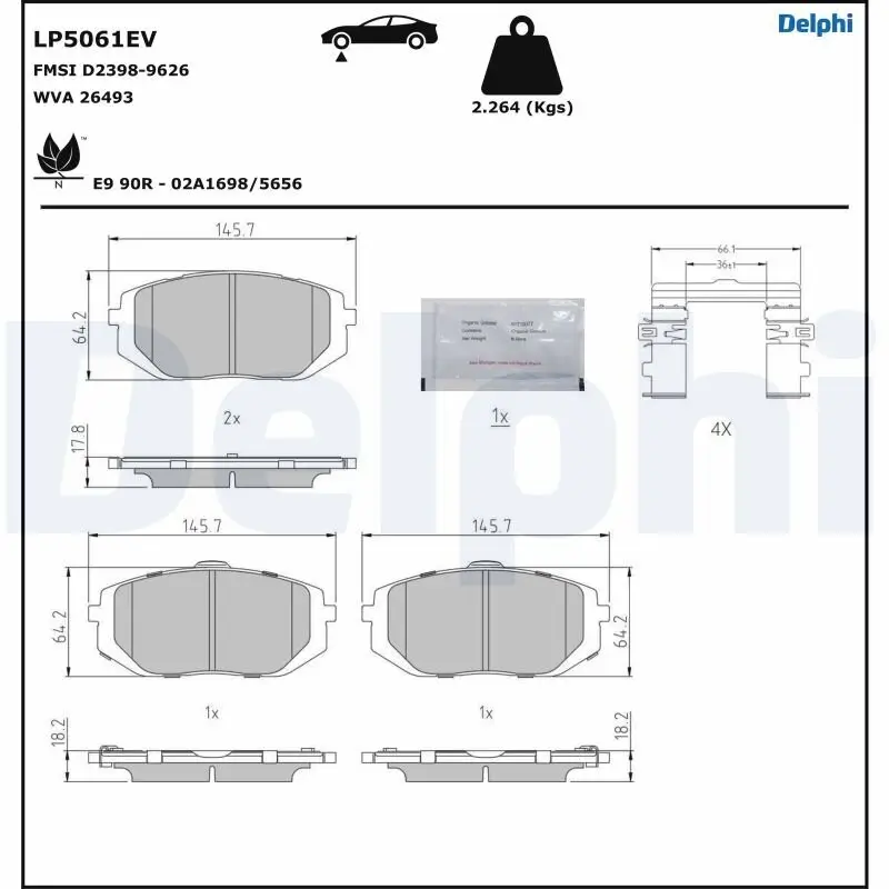 Bremsbelagsatz, Scheibenbremse Vorderachse DELPHI LP5061EV